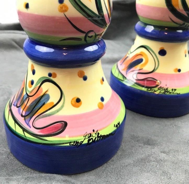 Gail Pittman Glory Hand Painted Large Candle Holder x2 Signed '97 1996-2008 GLO