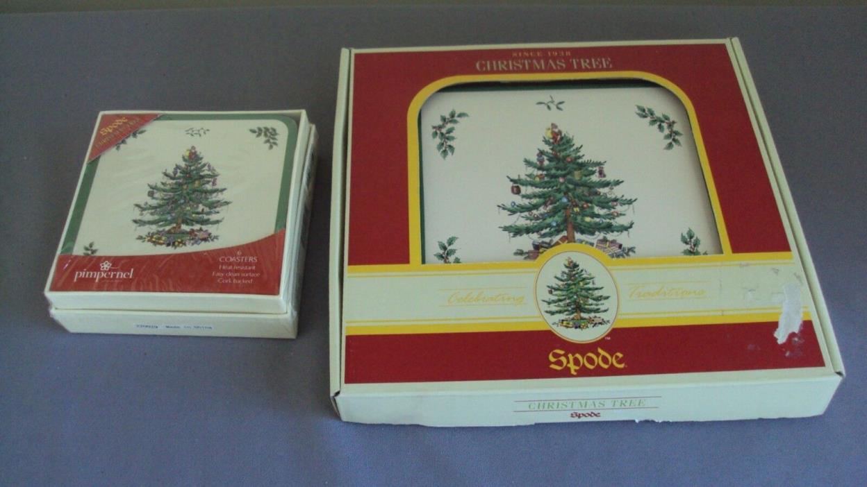 New Spode Christmas Tree Lot Coasters, Trivet New In Box