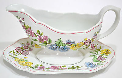 SPODE - ROMANY - GRAVY BOAT AND UNDERPLATE - PINK BLUE YELLOW FLORAL