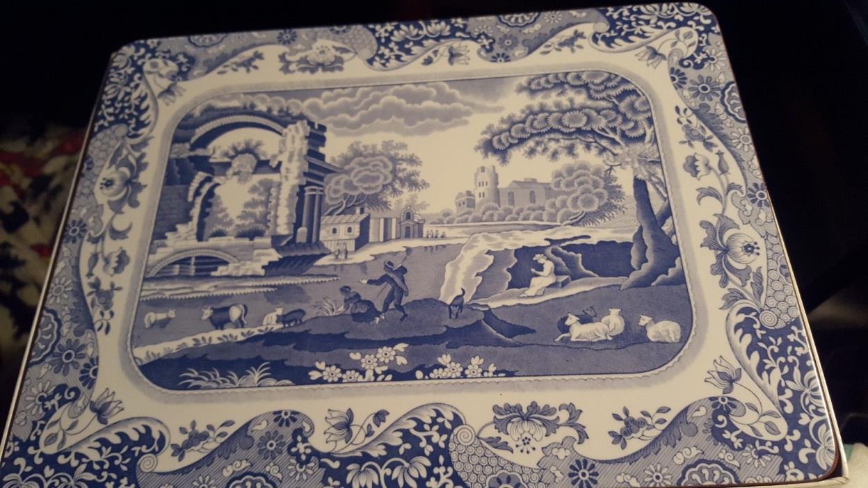Vintage Spode BLUE ITALIAN Set Of 6 Corkboard Placemats With Original Box