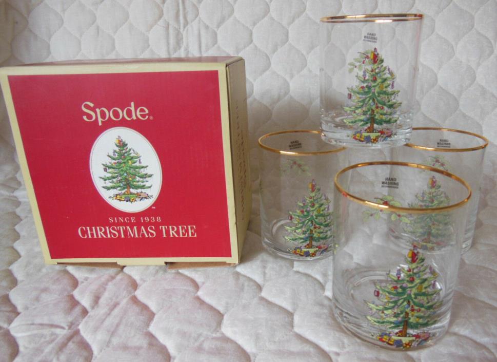 NEW SPODE Christmas Tree SET OF (4)  GLASSES  14 ounces