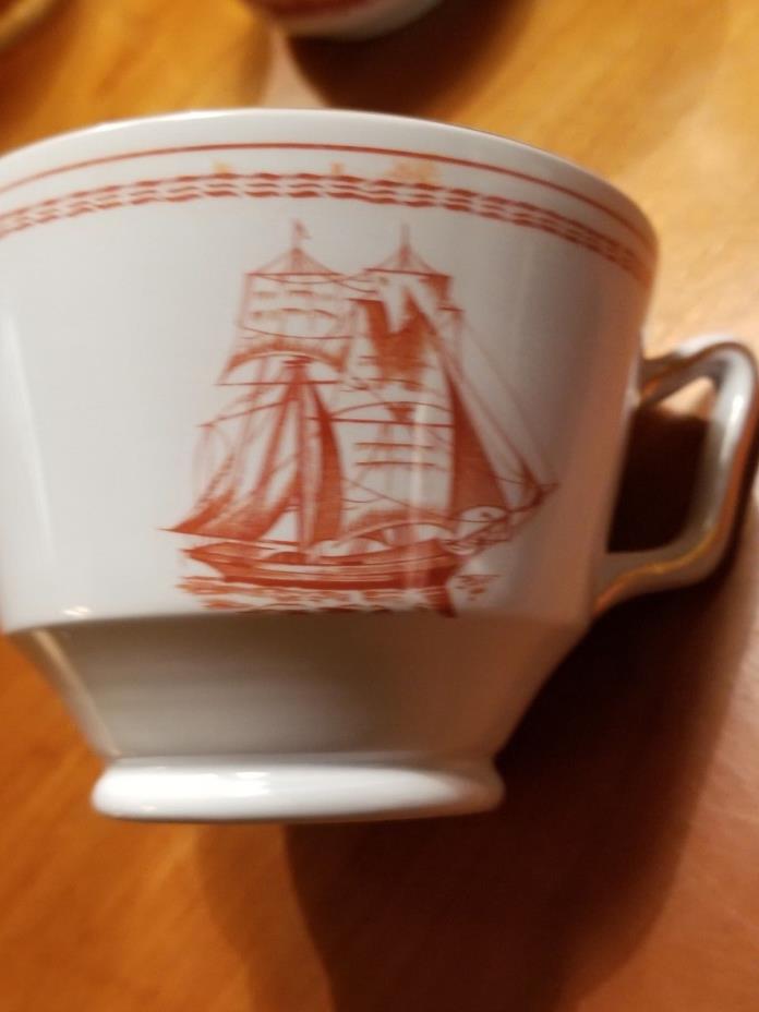 TWO Spode Trade Winds RED CANTON SHAPED FOOTED CUPS ship sailing fine china