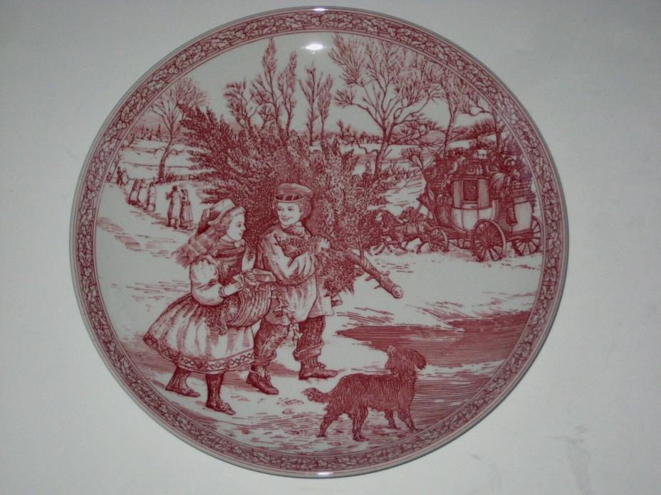 Vintage Spode Victorian Cranberry Red Transferware Plate - Gathering the Tree