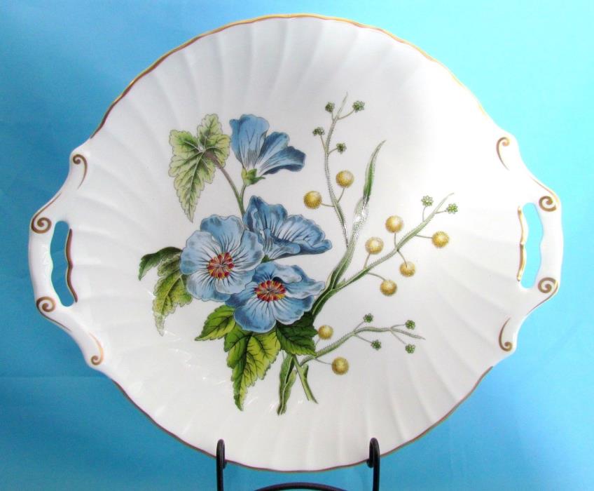 Spode Stafford Flowers 12 Inch Blue Poppies Pierced Handled Cake Plater