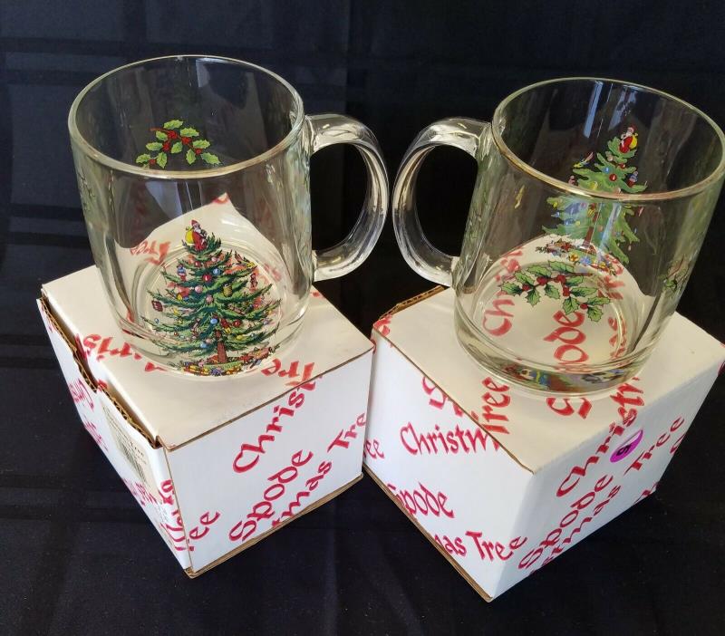 SPODE CHRISTMAS TREE - GLASS COFFEE/COCOA MUGS (2)