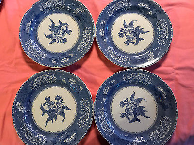 Vintage set of 4 SPODE blue Camila PLATES 10.5 in Copeland Dinner large excell