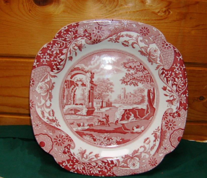 SPODE PINK/ RED DIAGONAL SALAD PLATE ITALIAN