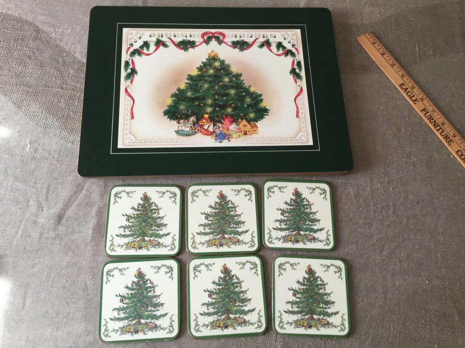 Spode Pimpernel coasters Christmas Tree Acrylic Finish Cork  Placemats 16 x 12