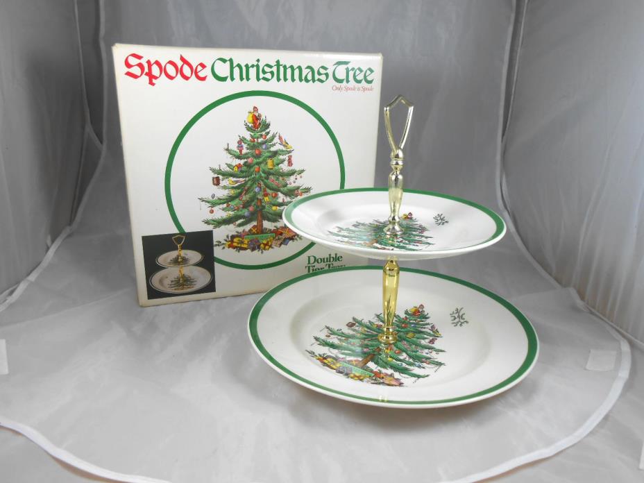 Fabulous SPODE Christmas Tree  Double Tier  Serving Tray