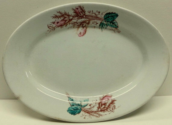 Steubenville Pottery Oval Platter Antique Moss Rose Ironstone Serving Plate SP