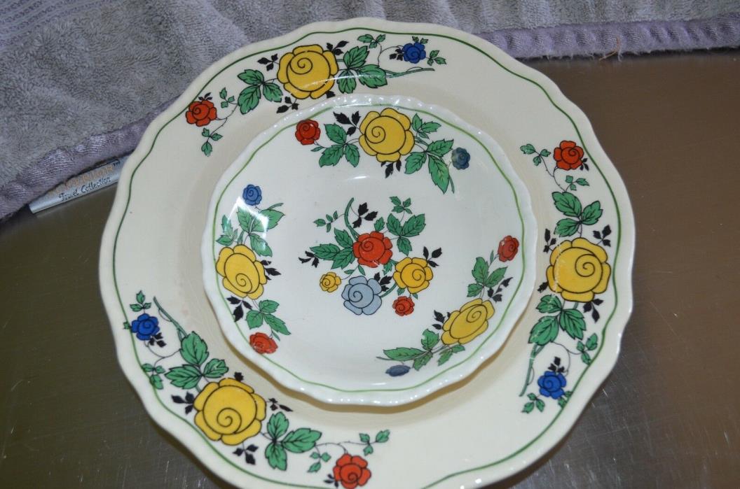 Steubenville Ivory Yellow and red rose Soup Bowl and fruit bowl