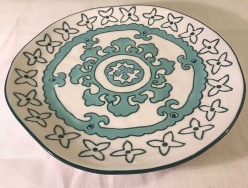 Anthropologie Gloriosa Salad Bread Plate Stoneware Turquoise White 8