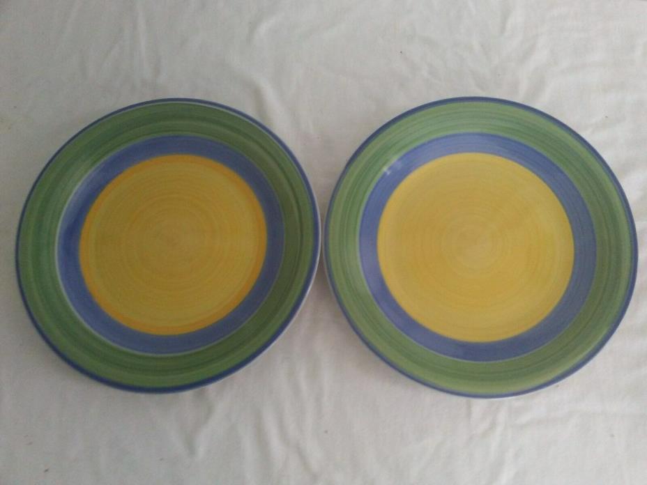 trisa hand painted stoneware set of 2 matching pair plates good condition (I)