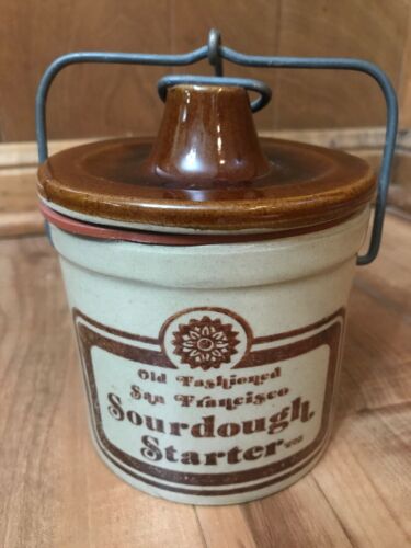 Vintage Old Fashioned San Francisco Sourdough Starter Crock wire hinge lid - NEW