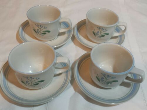 Set of 4 YAMAKA FASCINO Cups/Mugs and Saucers HAND DECORATED StoneWare