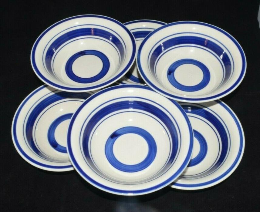 Royal Norfolk • Stoneware • Blue Striped Bands • Soup Cereal Bowls • Set of 6