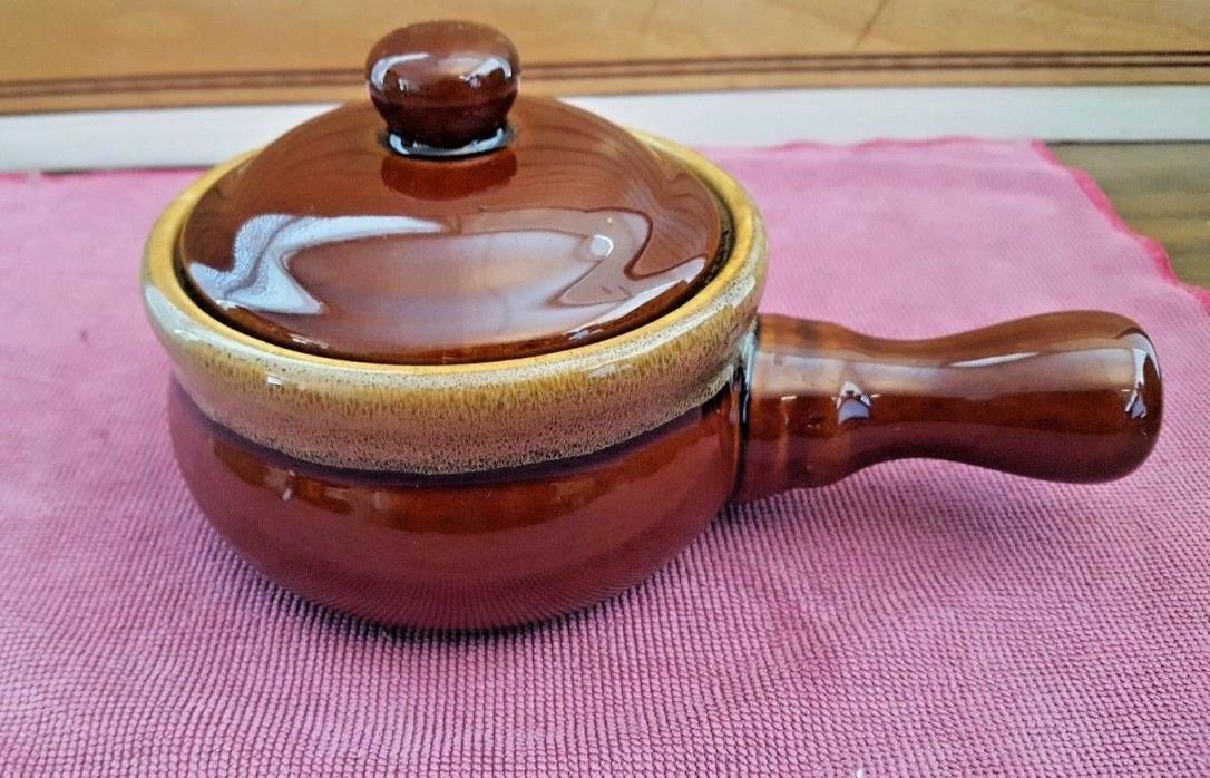 Vintage Brown Stoneware Soup / Chili Crock / Bowl with Handle & Matching Lid