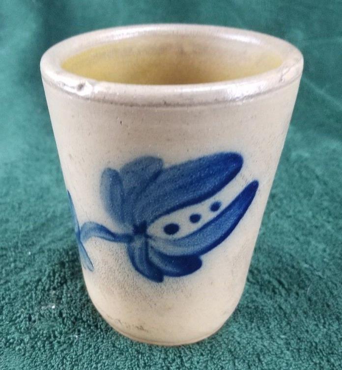 Stoneware Cup Decorated w/ cobalt blue Flower