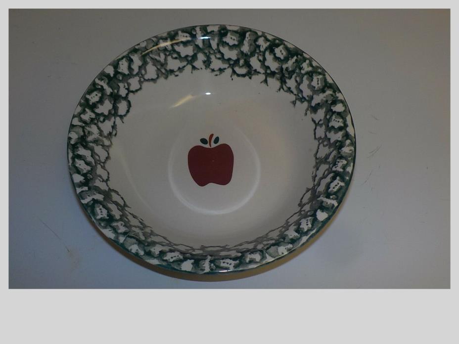 Stoneware Green Spongeware Trim Bowl Apple in Center 8''