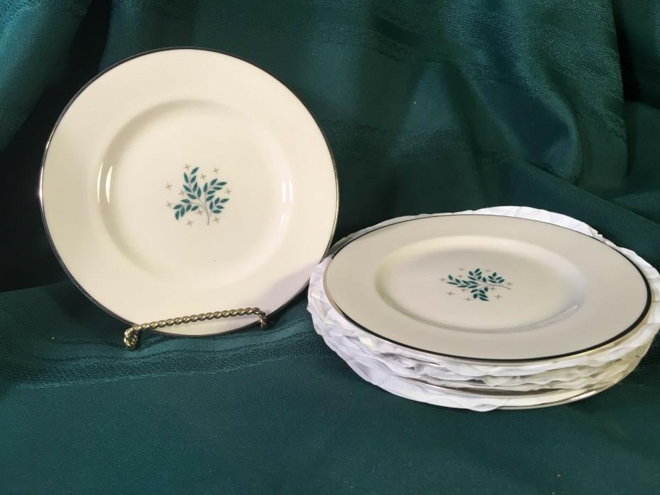 Syracuse LYRIC Green Leaves on Branch Platinum Trim Set of 6 BREAD  PLATES