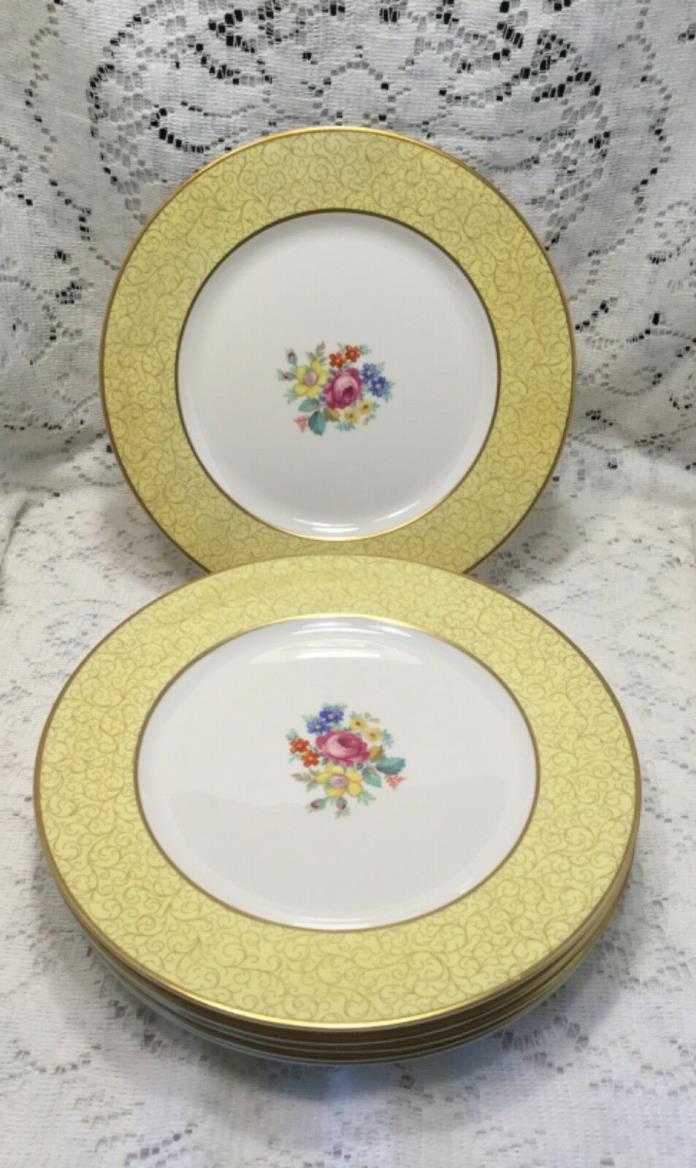 6 Syracuse China Old Ivory 10 1/2” Dinner Plates-Yellow Band.               *955