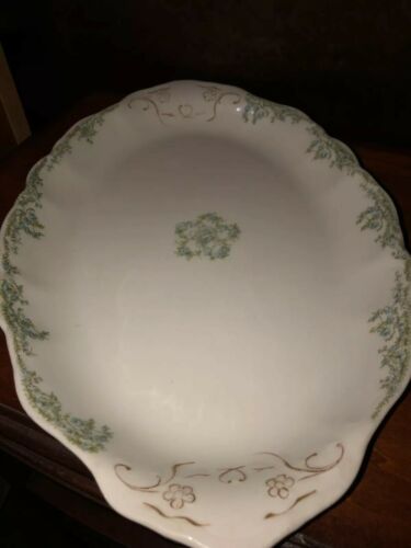 *** Vintage O.P. CO. SYRACUSE China OVAL PLATTER BLUE FLOWERS 14” Gold Painted