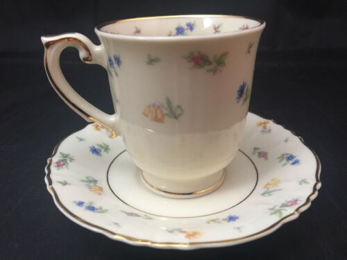 Federal Shape Syracuse China Footed Demitasse Cup & Saucer Multi Floral USA Made
