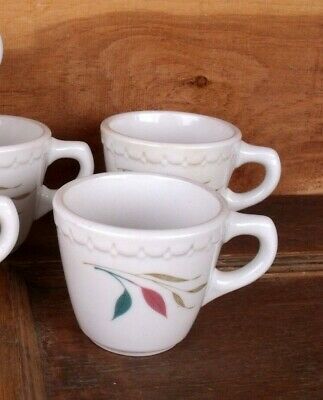 2 VTG Syracuse China Restaurant Ware Coffee Cups Turquoise & Pink Leaves