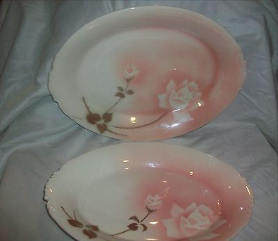 2 Vintage Old Ivory Syracuse China Shadow Rose Oval Platters Serving Plates Pink