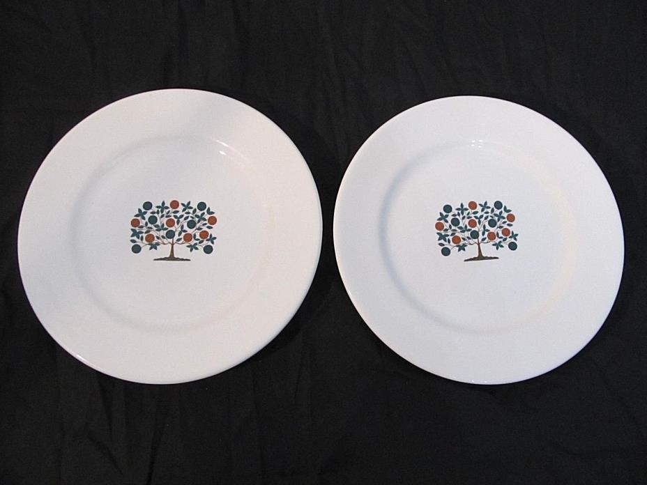 Syracuse China Shaker Tree of Life Dinner Plates Lot of 2 White Green Brown VGUC