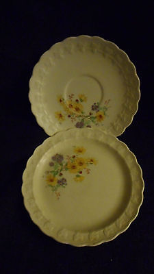 vintage Taylor Smith china dessert plate & saucer ivory w/yellow flowers