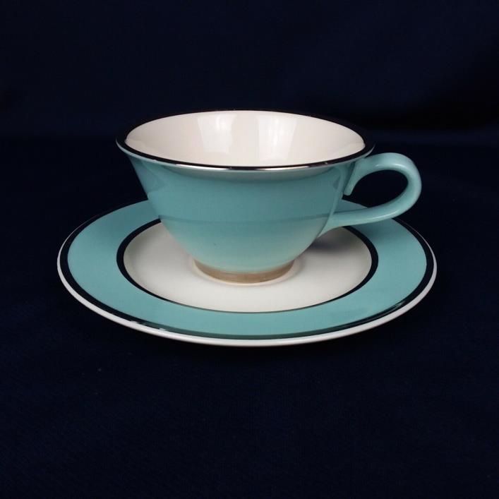 Taylor Smith & Taylor Colonial Platinum Blue Cup and Saucer Aqua Vintage
