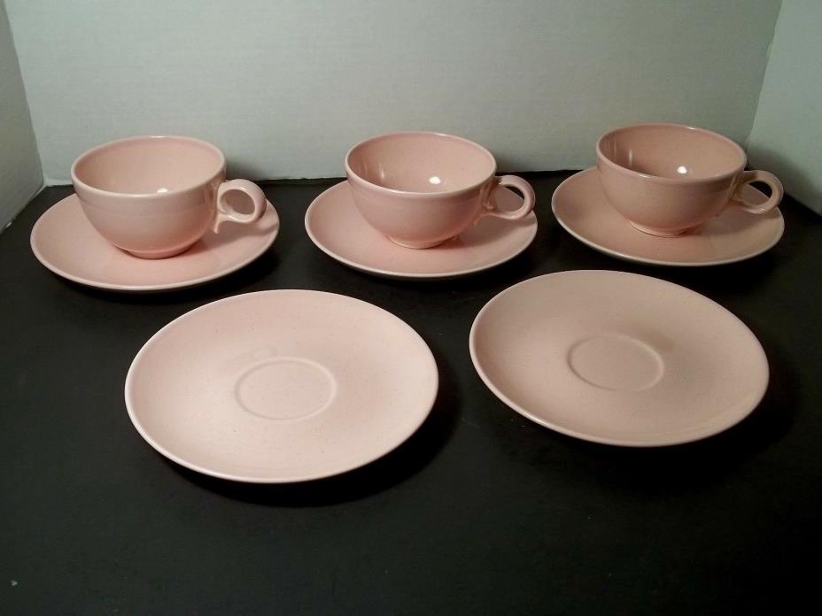 Vintage Mid Century Taylor Smith & Taylor Pink Pebbleford 3 Cups & 5 Saucers #2