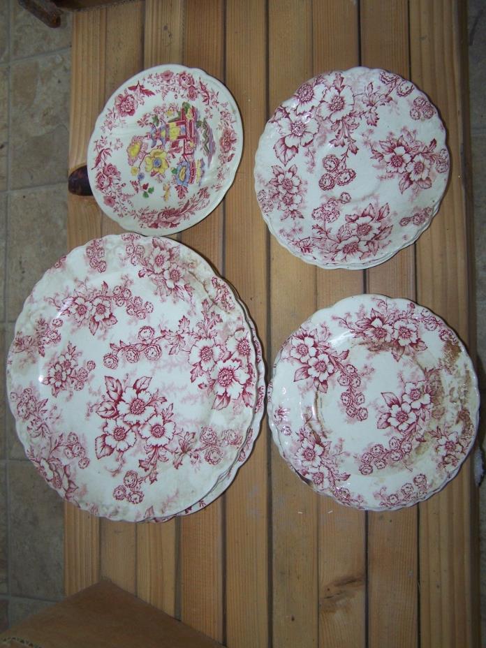 7 Rare Discontinued Taylor Smith & Taylor Center Bouquet Red Pattern China Nice