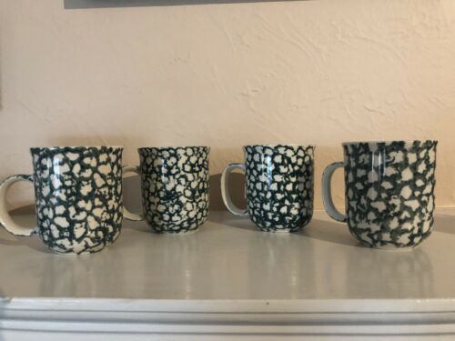 4 Folk Craft Moose Country by Tienshan Tea Cups Coffee Mugs Green 10 oz EXC