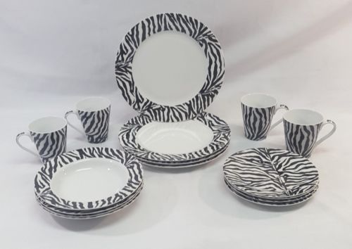 Beautiful Tienshan 16 piece Zebra Fine China Set, Dinnerware, Dishes, Plates Cup