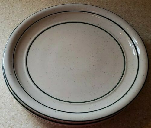 Set Of 4 Tienshan Country Crock Stoneware Dinner Plates Green Band 10 3/4