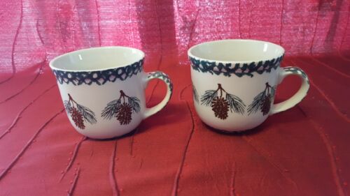 Set of 2 Tienshan Folk Craft Pine Cone Coffee Mugs