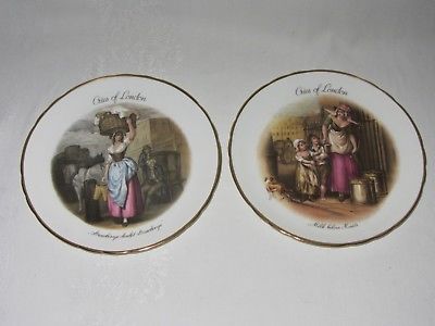 2 Cries of London Collector Plate Vtg Tuscan Bone China England Strawberrys Milk