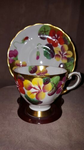 Gorgeous Tuscan Cabbage Floral Heavy Gold Bone China Tea Cup & Saucer England