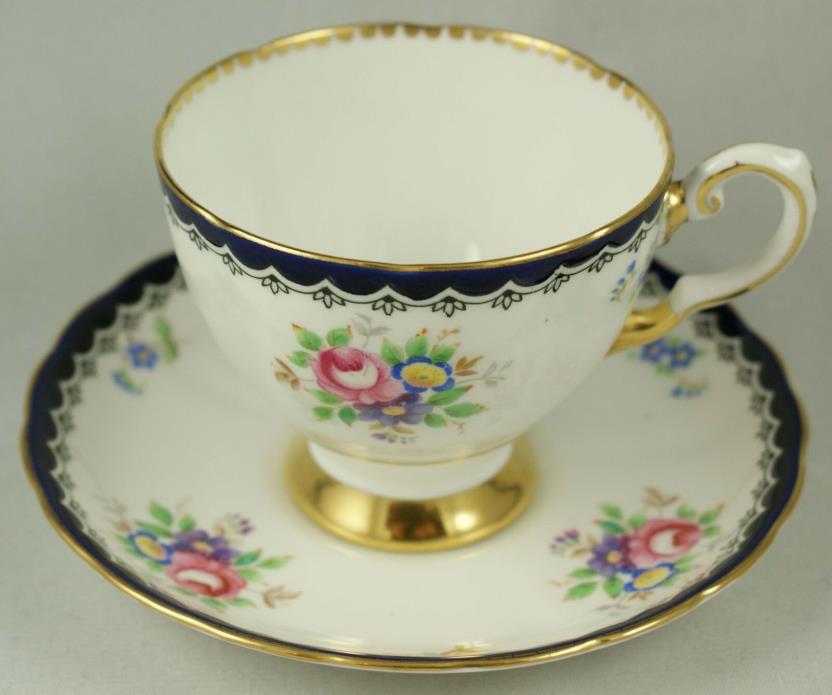 Tuscan Bone China Cup and Saucer Cobalt Blue & Gold Trim