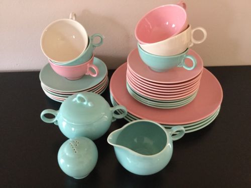 28PC SET UNIVERSAL BALLERINA VINTAGE RETRO MID CENTURY PINK GREEN CHINA PLATES