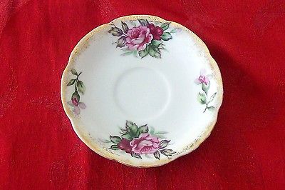 Vintage Ceramic FLORAL SAUCER China White Pink Floral Gold Trim Unknown Maker