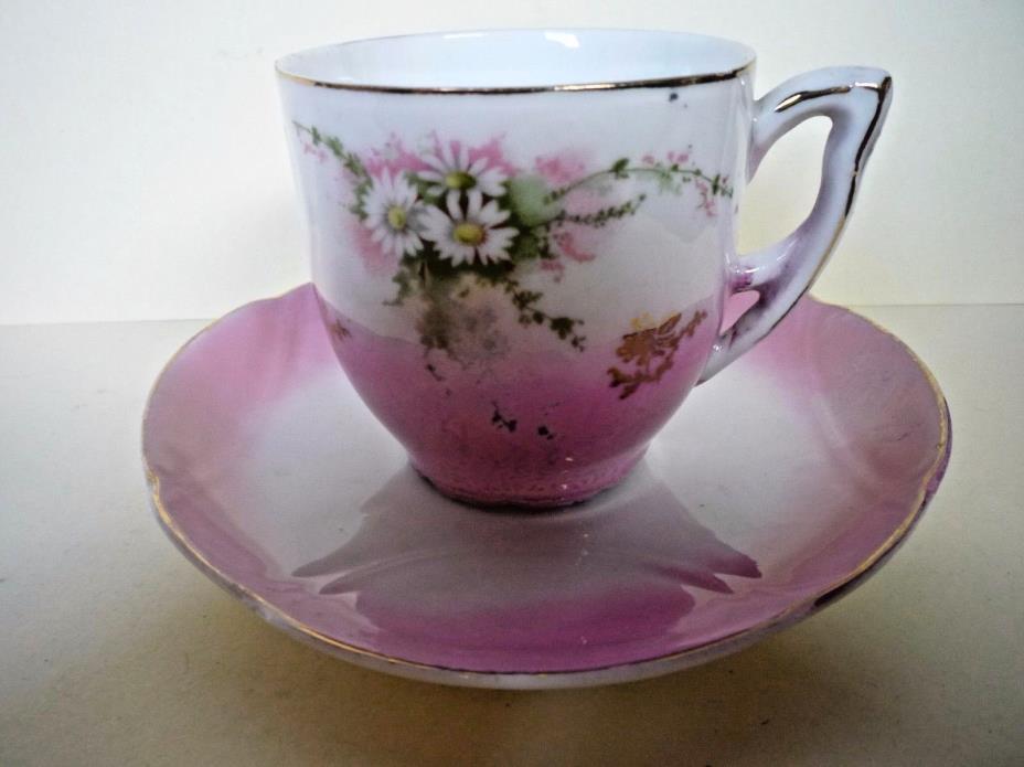 Lavender Colored Decorated Cup and Saucer