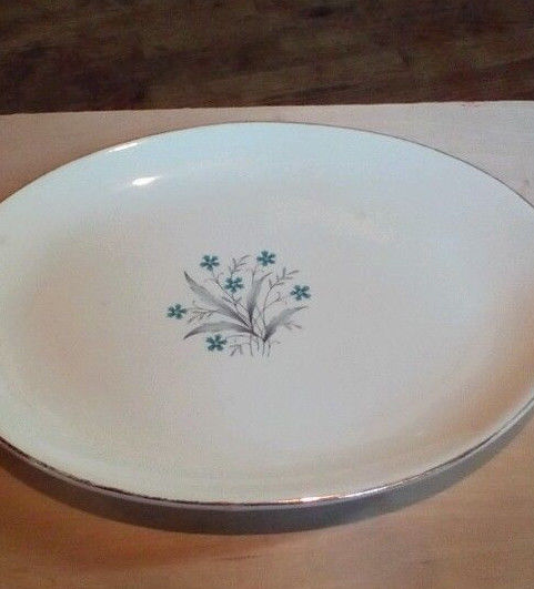 Vtg Meat Platter - Unmarked - Blue, Pink, Gray Flowers w/Gold Trim