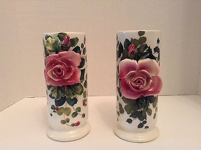 Vintage Flower Vase Set of 2 Italy Decor Cottage 3D Rose Vase Set Shabby Chic