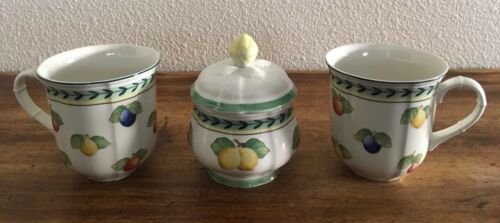 Villeroy & Boch French Garden Fleurence Sugar Bowl with Lid And Two Mugs!