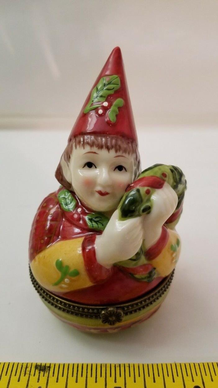 Villeroy & Boch Hinged Ceramic Trinket Christmas Box Elf & Wreath EST 1748