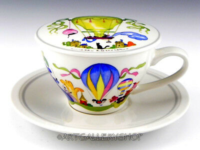 Villeroy & Boch LE BALLON CUP AND SAUCER WITH LID Hot Air Balloons Rare!