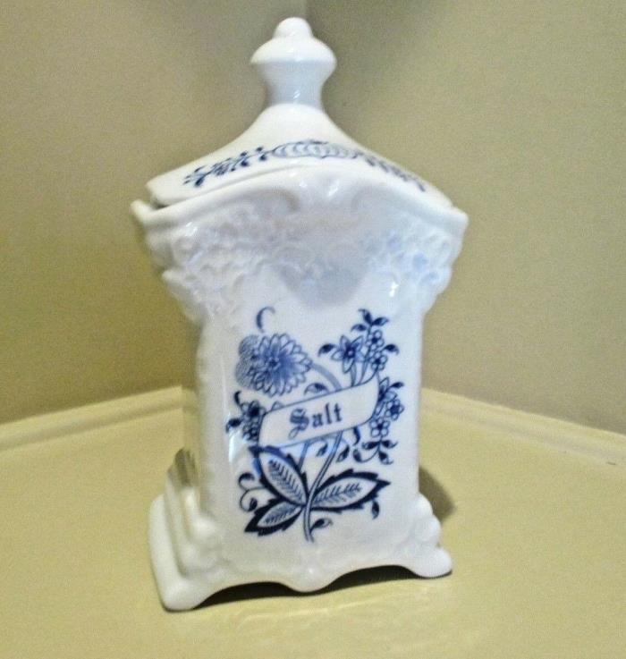 Villeroy Boch Mettlach Canister Salt Mittlach Blue White Ornate Vintage #EL14